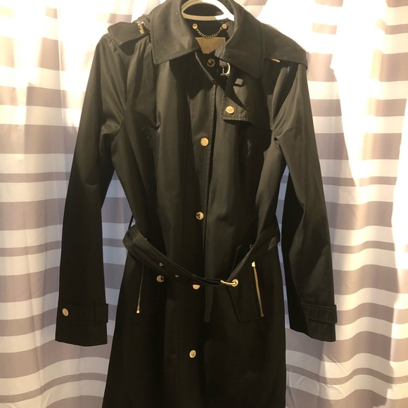 Michael Michael Kors Black Trench Coat with Gold Hardware - Picture 1 of 6